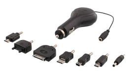 Deltaco DELTACO billaddare, 0,5A, 12V, utbytbara kontakter, utdragbar kabel, 0,9m