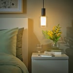 IKEA IKEA SUNNEBY / MOLNART taklampa med ljuskälla, svart textil/cylinder randig, randig Höjd: 20 cm