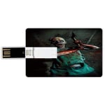 8G USB Flash Drives Credit Card Shape Zombie Decor Memory Stick Bank Card Style Scary Creature Satan Human Life Death Themed Fantasy Graphic,Army and Forest Green Red Waterproof Pen Thumb Lovely Jump