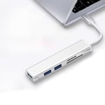 DINlip Hub Type C, 5 en 1, 3 Ports USB, Fente pour Carte SD et TF, Adaptateur de Charge avec Plusieurs Ports, pour MacBook - Argent