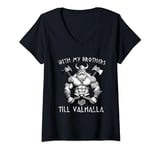 Womens Odins Brothers Valhalla Warrior Gym Viking Beard Axes Runes V-Neck T-Shirt