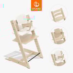 STOKKE® Tripp Trapp® Matstol bok natur inkl. dyna Cream Wheat och Baby Set V2 natur