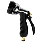 Heavy Duty Metal Garden Hose Nozzle Zinc Alloy High Pressure Water Gun Bigger Nozzle Area Upgraded, Garden Hose Spray Gun with 7 Patterns, for Plant Watering, Car and Pet Washing, Sidewalk Cleaning