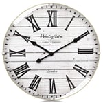 Westzytturm White Wooden Wall Clock 40cm Silent Non Ticking Movement with Curved Glass and Roman Numerals Old Style Vintage Wall Clocks for Bedrooms Bathroom Home Kitchen Office