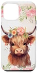 iPhone 12 Pro Max Spring Baby Highland Cow Pastel Watercolor Floral Case Case