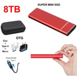 Disque Dur Externe SSD Portable 8TB 8To Rouge avec OTG + Étui Housse Sac de Protection HDD pour PC Ordinateur Téléphone Mobile