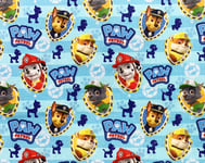 Paw Patrol Boys Badges Children's Fabric - Marshall - Rubble - Chase on Blue Background 100% Cotton 58" - 147 cm Wide - Craft Fabric by The Metre (89949MSA)