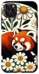Coque pour iPhone 11 Pro Max Fleurs de marguerites artistiques rétro en forme de panda rouge