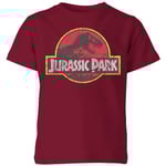 Jurassic Park Logo Vintage Kids' T-Shirt - Burgundy - 5-6 Years