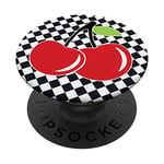 cherry checkers checkered black and white cherrys pattern PopSockets PopGrip: Swappable Grip for Phones & Tablets