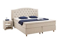 Atlantic Home Collection Claire Lit à sommier tapissier avec surmatelas Dureté Moyenne H2 + Dur H3 (Duo), Tissu crème, 180 x 200 cm