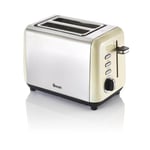 Cream 2 Slice Toaster Stainless Steel Variable Browning Control Defrost Swan