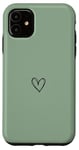 Coque pour iPhone 11 Vert sauge, esthétique, mignon, cœur, amour, dessiné à la main