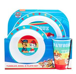 PAW Patrol Kids Tableware Set – 3 Piece Reusable PP Plate, Bowl & Cup Set for Children – Skye, Chase, Marshall, Rubble Tumbler & Dinnerware Set for Mealtimes – for 24 Months & Up