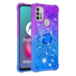 Motorola Moto G30/Moto G10 Case with Ring Buckle Stand, ShockProof Silicone Gradient Two-Tone Glitter Quicksand Floating Liquid Soft TPU Protective Phone Case for Moto G30/Moto G10, Purple & Blue