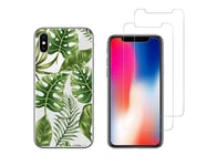 IPHONE 10 IPHONE X - Combo (1 Gel Case Cover+2 Glasses Soaked) - Green Leaves