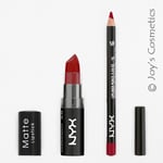 2 NYX Matte Lipstick 07 Alabama + Slim Lip pencil 817 Hot Red Set Joy's