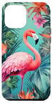 iPhone 15 Plus Tropical pink flamingo teal orange wildflower palm leaves Case