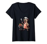 Womens Cartoon Hyena Grill BBQ Chef V-Neck T-Shirt