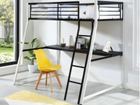 Lit mezzanine MALICIA - 90 x 190 cm - bureau intégré - Noir et blanc + matelas