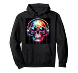 skull music with sunglasses and headphones art for men women Pullover Hoodie