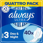Always Ultra Night Size 3 Towels with Wings Instant Dry Towels- Pack of 40 Pads