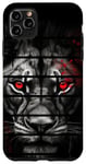 Coque pour iPhone 11 Pro Max Lion rétro noir blanc lumineux yeux rouges art zoo réaliste #2
