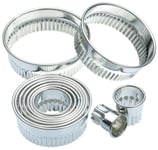 KitchenCraft Metal Round Fluted Pastry Cutters with Storage Tin Set of 11