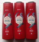3 Pack Old Spice Deep Sea 3 IN 1 Body,Face,Hair Wash Large 400ml Bottles