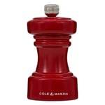 Cole & Mason H233070 Hoxton Red Gloss Pepper Mill, Precision+ Carbon Mechanism, Compact Pepper Grinder with Adjustable Grind, Beech Wood, 104mm, Seasoning Mill, Lifetime Mechanism Guarantee