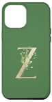 Coque pour iPhone 13 Pro Max Couleur sauge élégante aquarelle verdure et lettre dorée Z