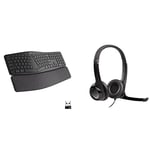 Logitech ERGO K860 Wireless Ergonomic Keyboard, Grey & H390 Wired Headset for PC/Laptop, Stereo Headphones with Noise Cancelling Microphone, USB-A, In-Line Controls, Works with Chromebook - Black