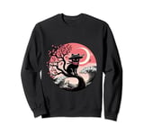 Retro Black Cat Ninja Japanese Moon Wave Kanagawa Men Women Sweatshirt