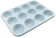 Tasty Muffin Tin with Sprinkled Structure, Baking Tray, 12 Muffins or Cupcakes, Traybake, Cake Mould, Bakeware, Non-Stick, Coated PFAS Free, Capacity Per Cup:100ml, 35.5x27x3cm, Light Blue