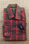 New Hugo BOSS mens red check regular long sleeve casual smart suit shirt MEDIUM