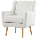 Fåtölj Vardagsrum Wing Stol Vadderad Tuftad Lounge Chair Avslappningsstol med Teddy Fleece Look Träben Klädd Stol för Sovrum Vit