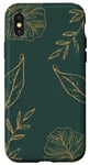 iPhone X/XS Leaves Botanical Floral Line Art On Dark Forest Green Case