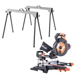 Evolution Power Tools Compact Folding Saw Horses (Pair) Supports up to 500KG with Evolution Power Tools 052-0001A R255SMS+, 255mm (230V)