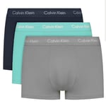 Calvin Klein Men Boxer Short Trunks Stretch Cotton Pack of 3, Multicolor (Cool Wtr Gry Sand Evn Bl W/ Wh Wb), M