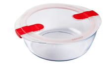 Pyrex Plastic Glass Cook And Heat Round Dish With Airtight Lid, 2.3L Red