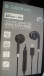 Goodmans Wired Earphones with Apple Connection (iPad/iPhone).Built-In Mic. Black