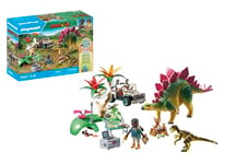 Playmobil 71523 Campement des explorateurs avec Dinosaures - tournée d'exploration - Gamme Dinos fabriquée avec Plus de 80% de matériaux recyclés ou biosourcés en Moyenne - Univers Dinos - Dès 4 Ans