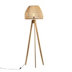 Henry Floor Lamp Rattan Dome Lampshade with Teak Free Tall Standing Tripod 170cm