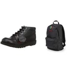 Kickers Boy's Kick Hi Black Leather Shoes with Canvas Backpack - Back to School Bundle