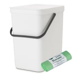Brabantia Sort & Go Kitchen Waste/Recycling Bin –25 L– White & 10x30L Bags