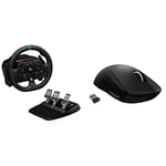 Logitech G923 Racing Wheel and Pedals - Black & PRO X SUPERLIGHT Wireless Gaming Mouse, HERO 25K Sensor, Ultra-light with 63g, 5 Programmable Buttons - Black