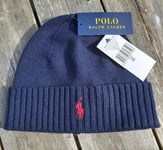 Genuine !! POLO RALPH LAUREN Navy MERINO WOOL Cuff BEANIE Toque 710781417004