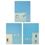 Set of 3 Prints Laundry Day Washing Line Utility Room Minimalist Blue Sky 3 Pack Poster Laundry Room Wall Art Prints