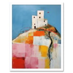House on the Hill Oil Painting Abstract Geometric Patchwork Palette Knife Pastel Colour Rural Landscape Art Print Framed Poster Wall Decor 12x16 inch