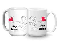 Mr and Mrs Gifts - Personalised Large 15oz Mugs Set of 2 Coffee Cups - Love Hearts Couples Gifts for Engagement Wedding Anniversary Valentines Birthday Christmas (Design: Heart Kites)